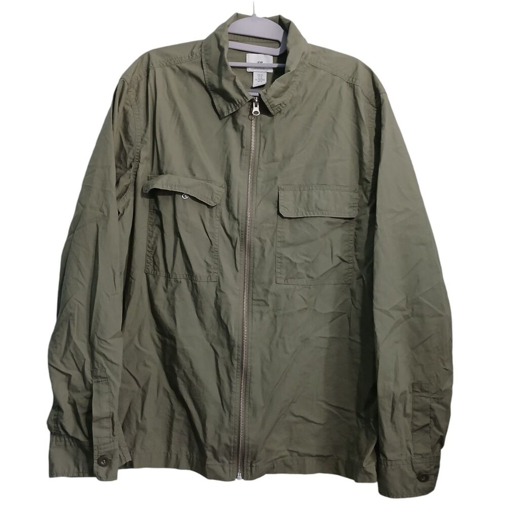 H&M Jacket Women M Relaxed Fit Utility Full Zip Army Green Collared